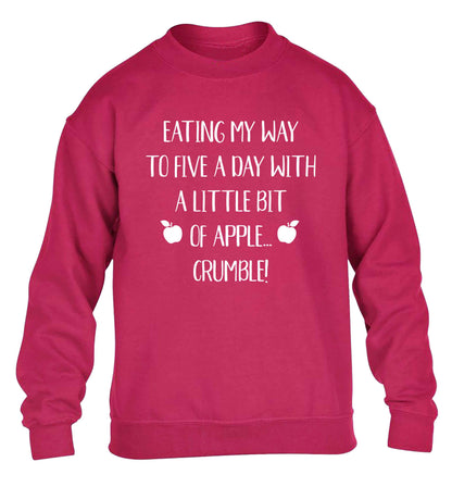 Eating my way to five a day with a little bit of apple crumble children's pink sweater 12-13 Years