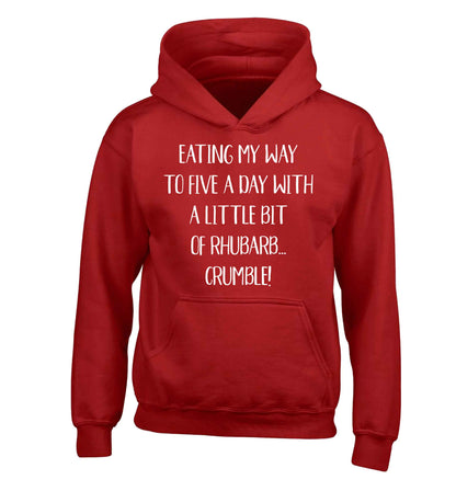 Eating my way to five a day with a little bit of rhubarb crumble children's red hoodie 12-13 Years