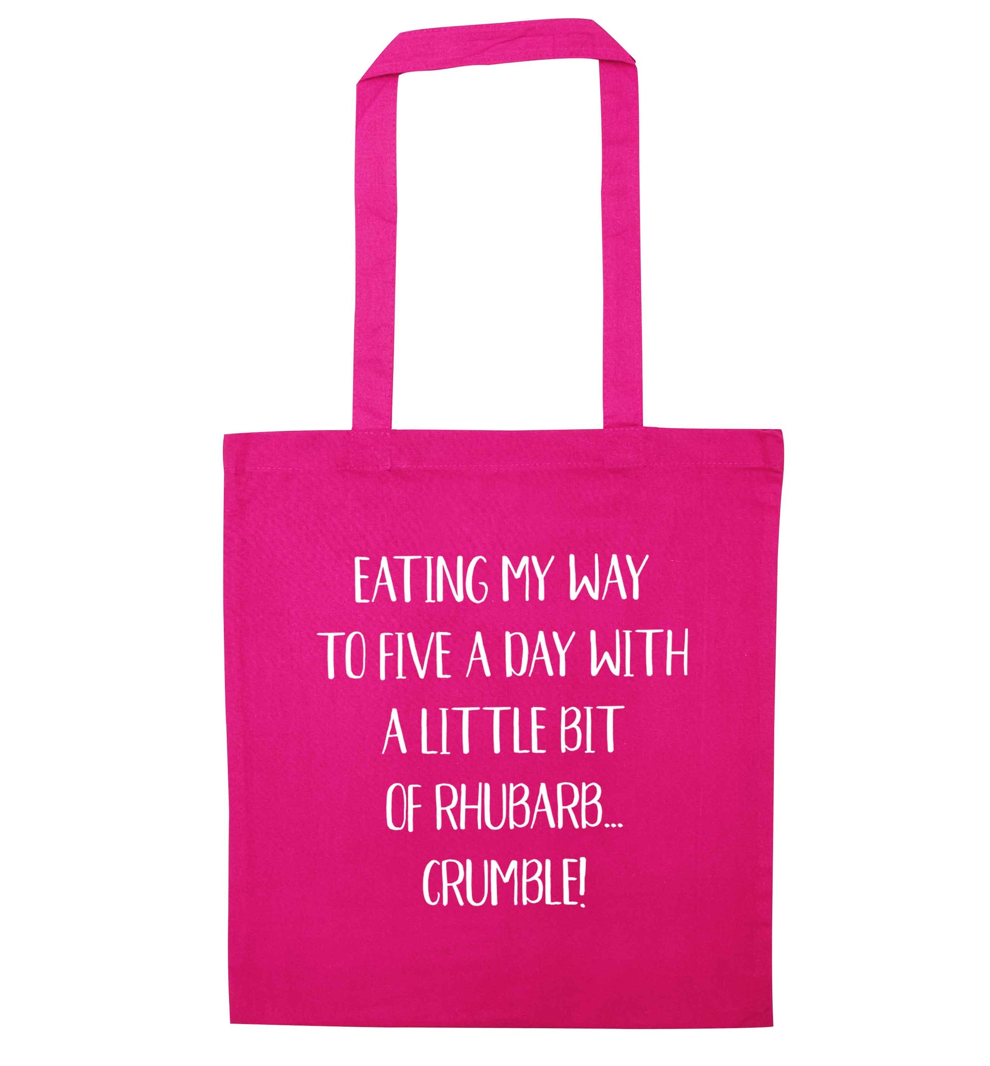Eating my way to five a day with a little bit of rhubarb crumble pink tote bag