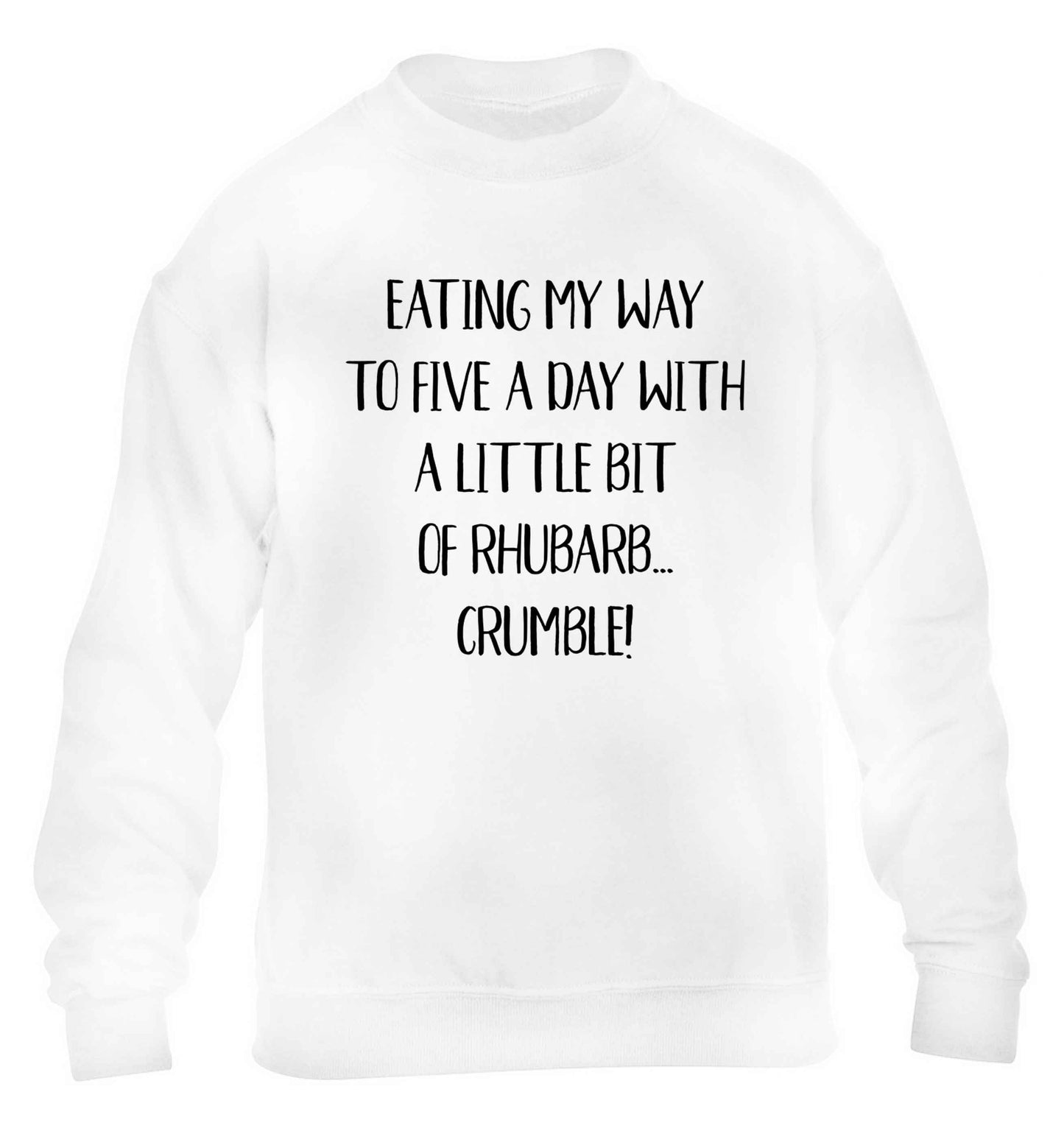 Eating my way to five a day with a little bit of rhubarb crumble children's white sweater 12-13 Years
