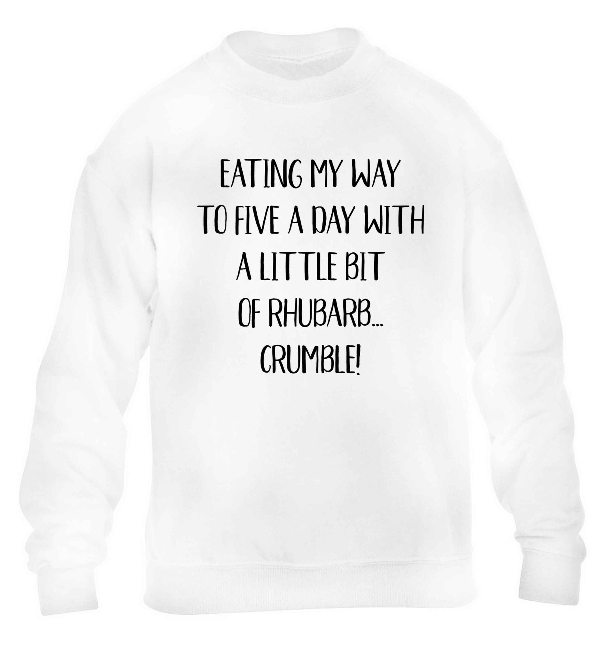 Eating my way to five a day with a little bit of rhubarb crumble children's white sweater 12-13 Years