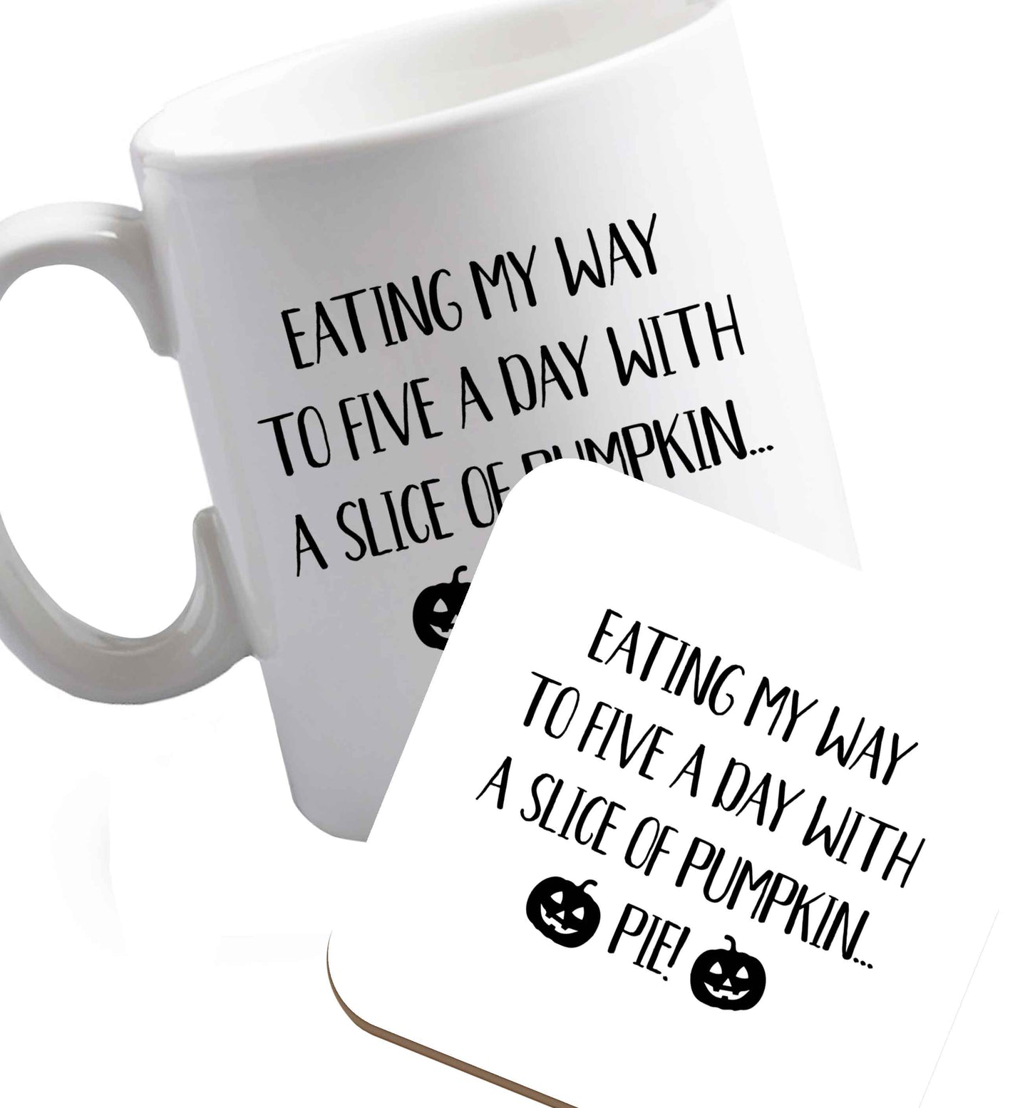 10 oz Favourite Type Pan Pancake ceramic mug and coaster set right handed