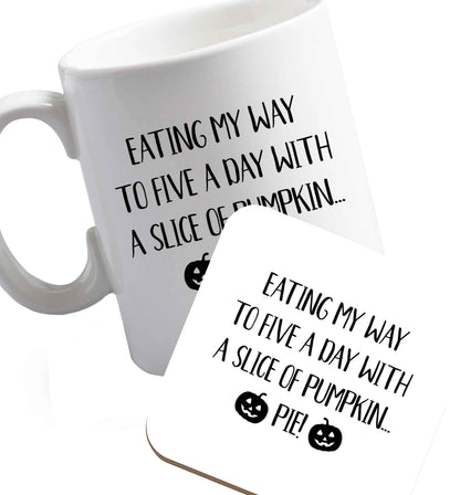 10 oz Favourite Type Pan Pancake ceramic mug and coaster set right handed