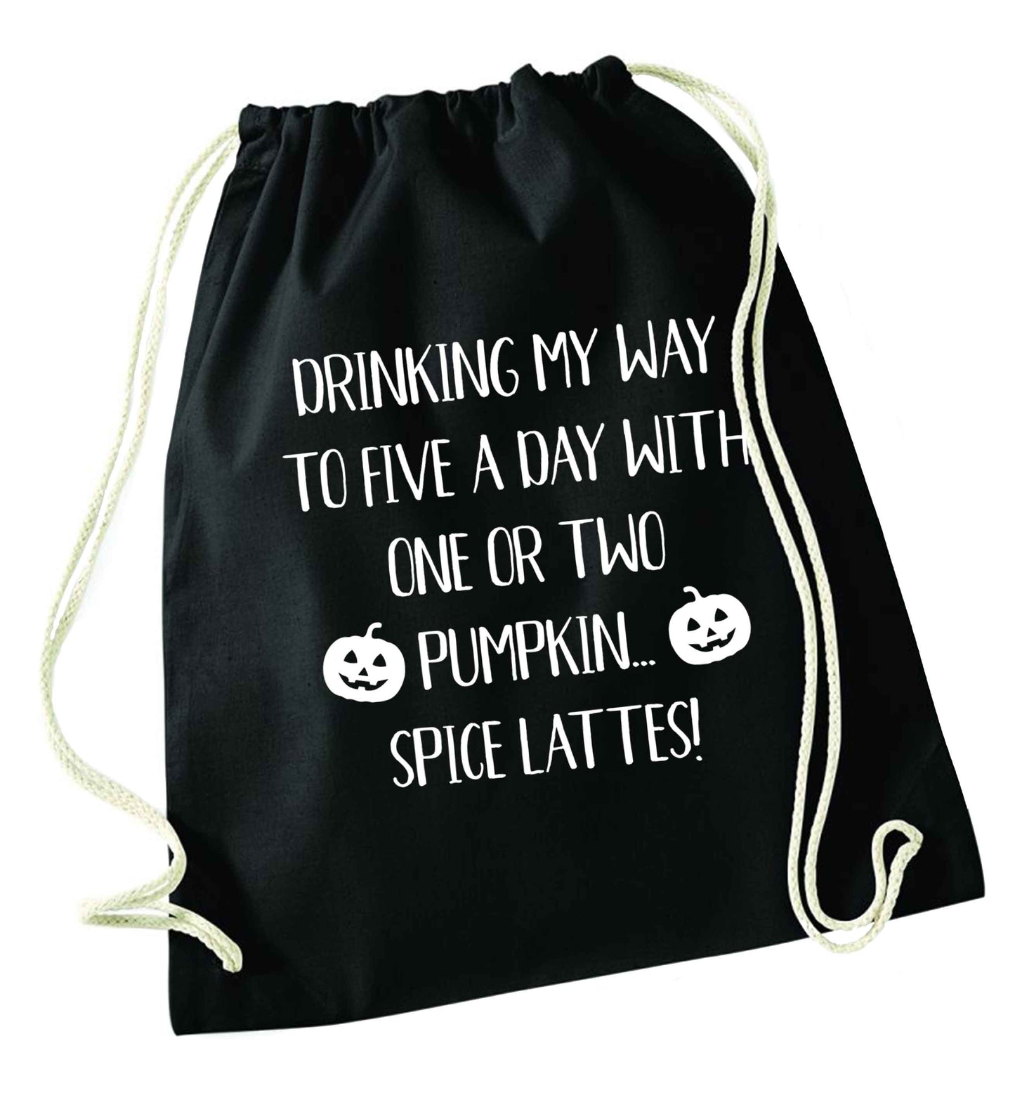 5 a Day Pumpkin Lattes black drawstring bag