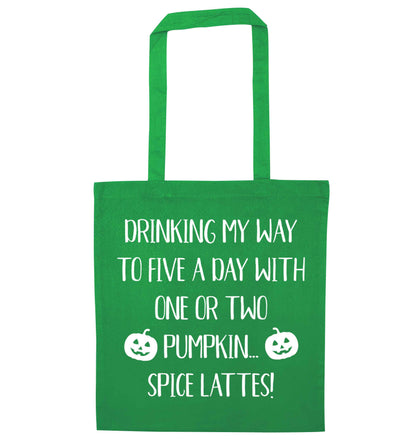 5 a Day Pumpkin Lattes green tote bag