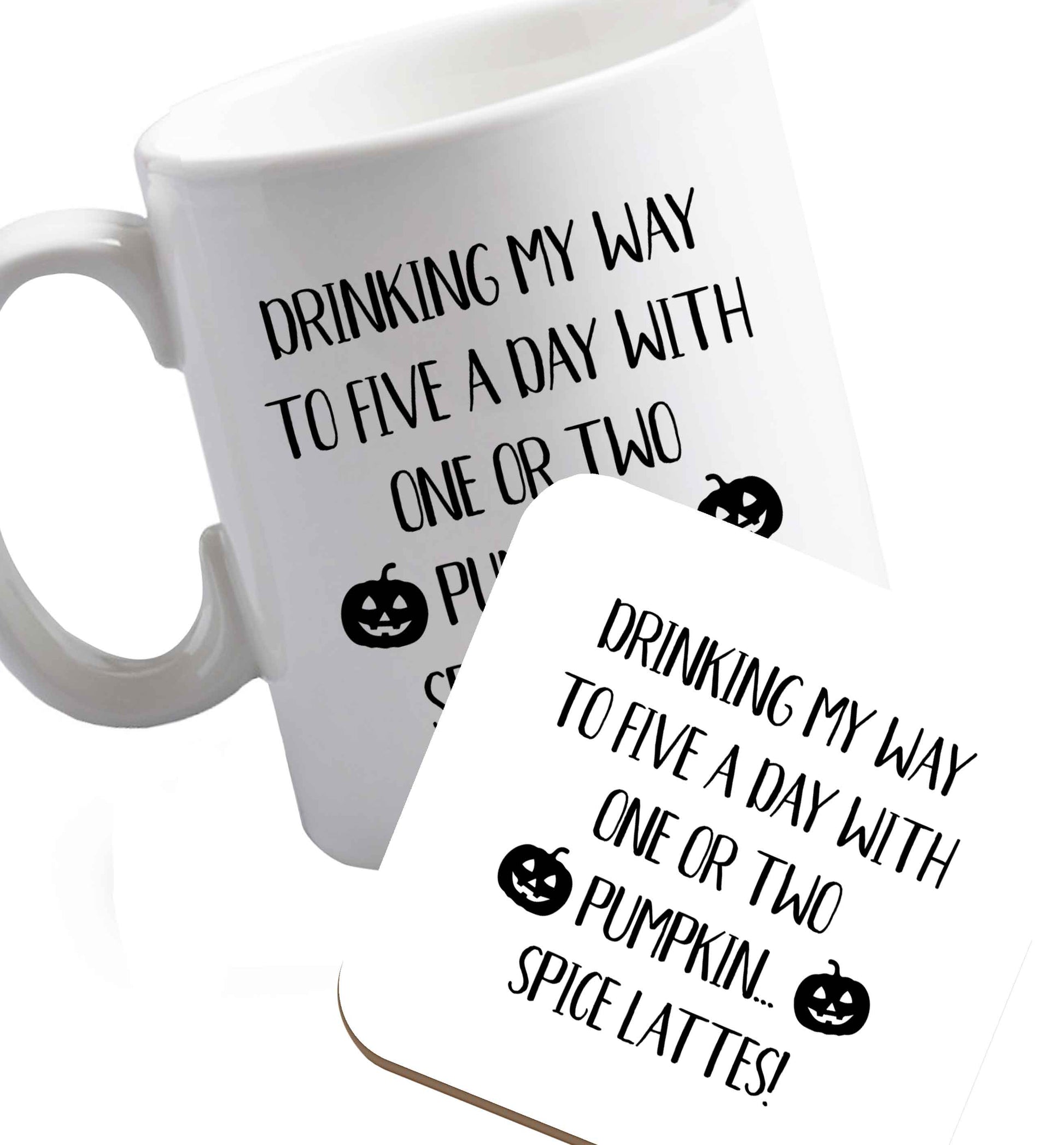 10 oz Favourite Type Pan Pancake ceramic mug and coaster set right handed