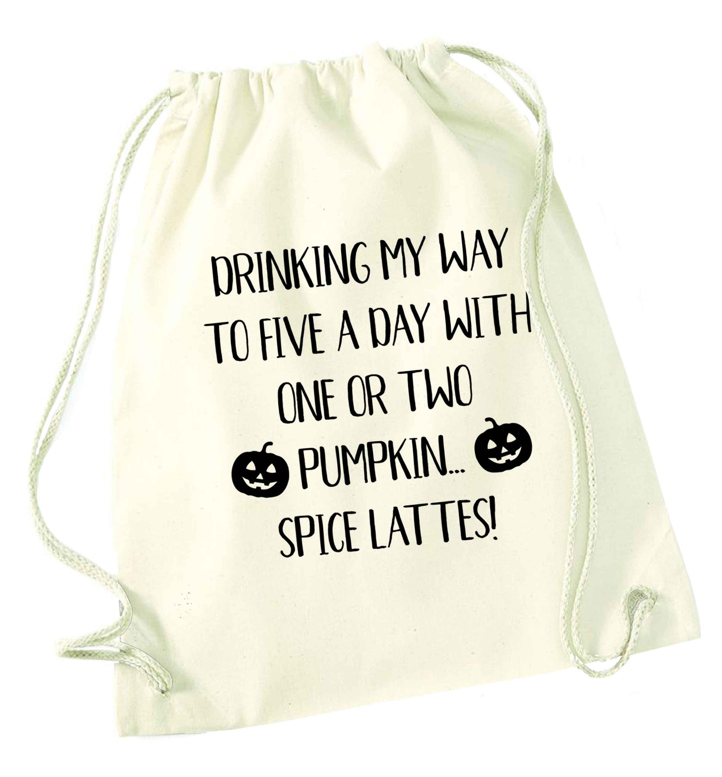 5 a Day Pumpkin Lattes natural drawstring bag