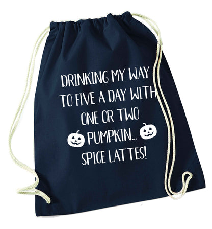 5 a Day Pumpkin Lattes navy drawstring bag