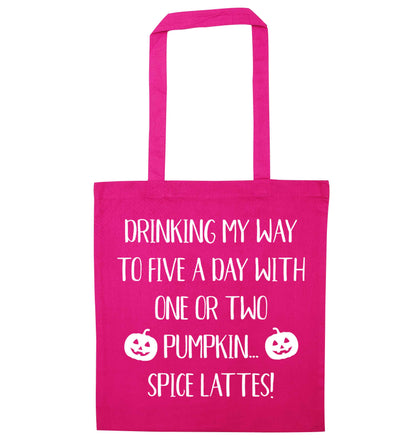 5 a Day Pumpkin Lattes pink tote bag