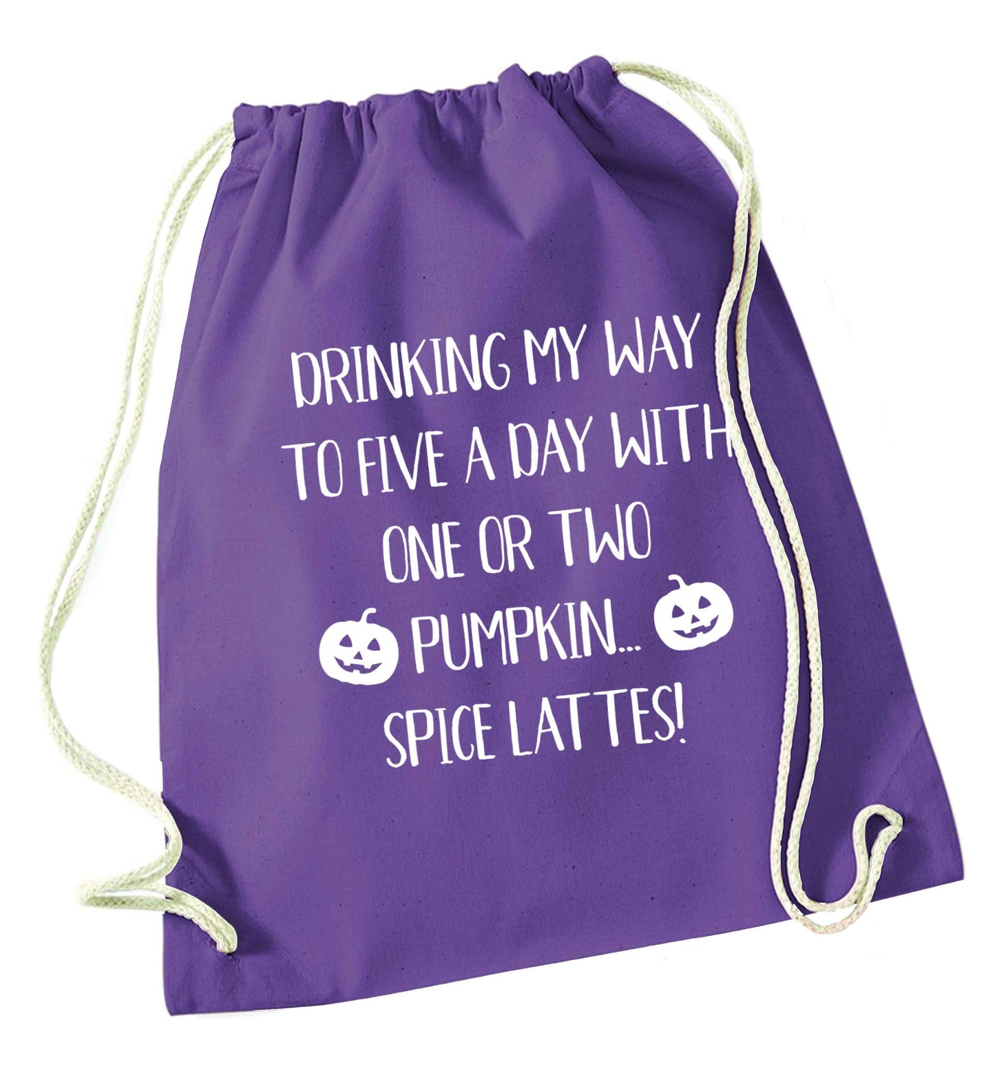 5 a Day Pumpkin Lattes purple drawstring bag