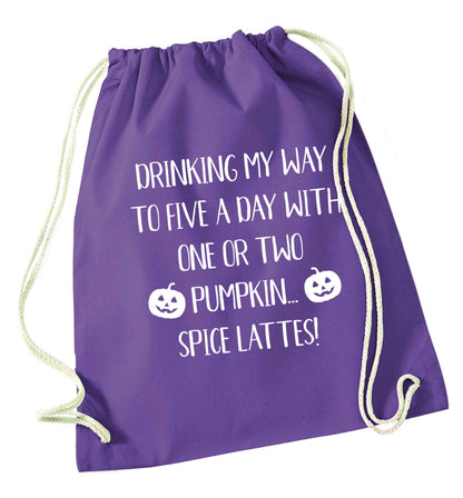 5 a Day Pumpkin Lattes purple drawstring bag