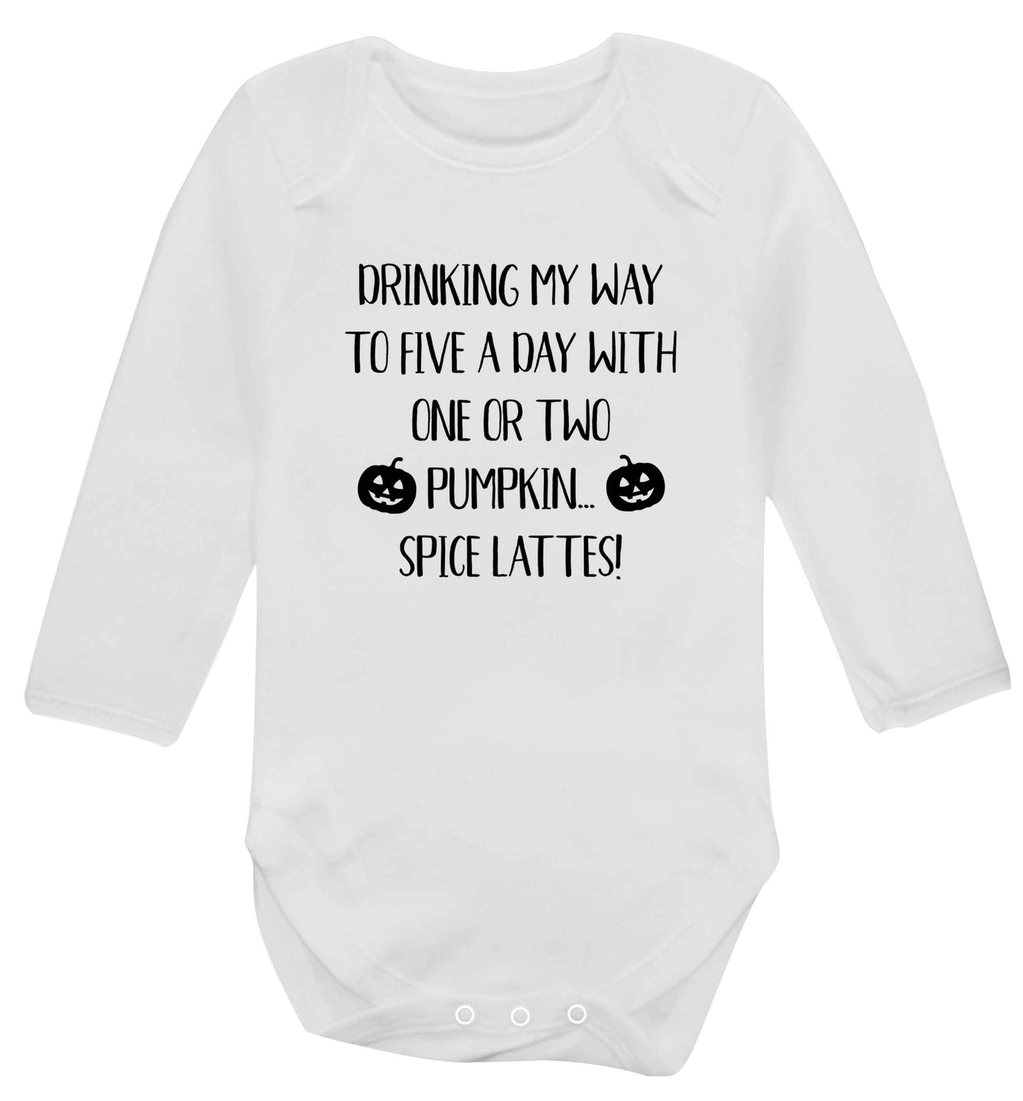 5 a Day Pumpkin Lattes baby vest long sleeved white 6-12 months