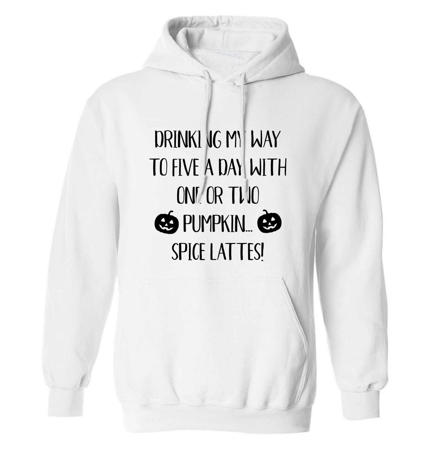 5 a Day Pumpkin Lattes adults unisex white hoodie 2XL