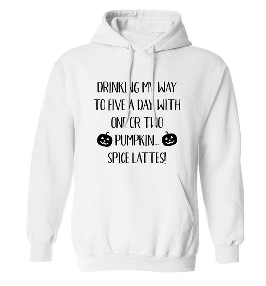 5 a Day Pumpkin Lattes adults unisex white hoodie 2XL