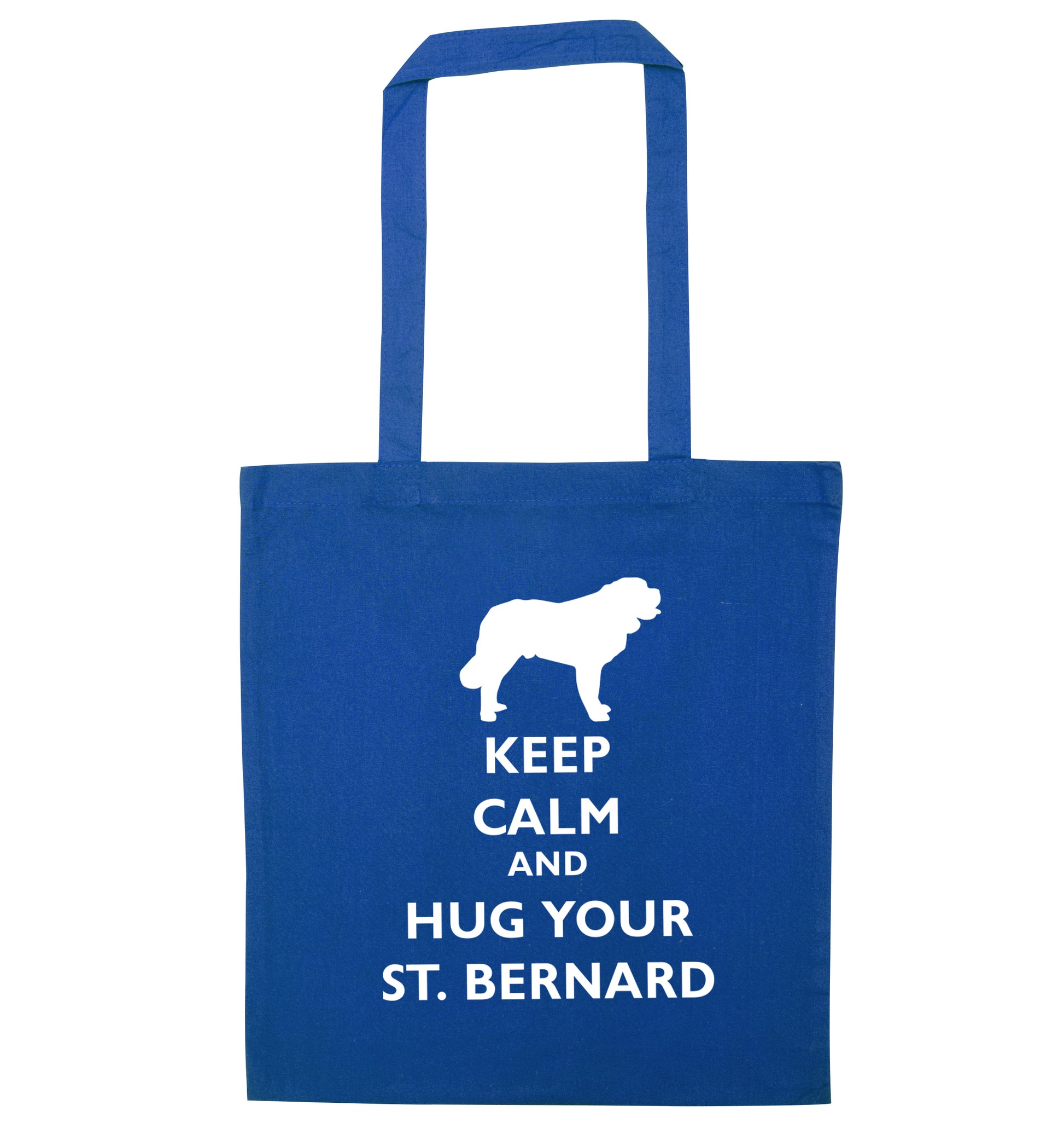 Keep calm and hug your St Bernard blue tote bag