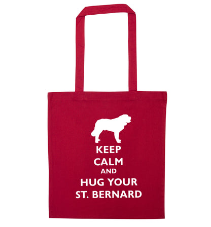 Keep calm and hug your St Bernard red tote bag