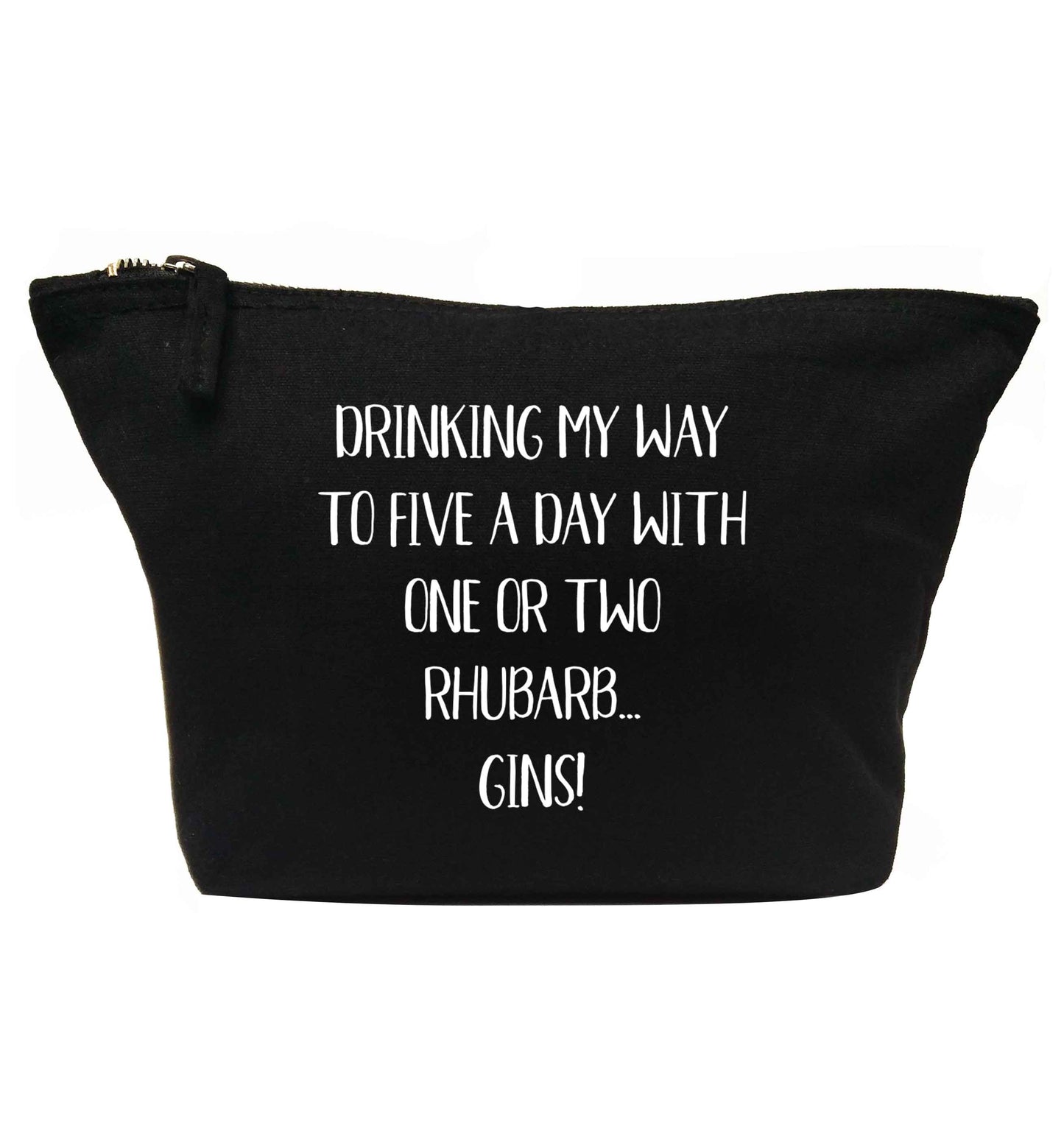 Drinking my way to five a day with one or two rhubarb gins | makeup / wash bag