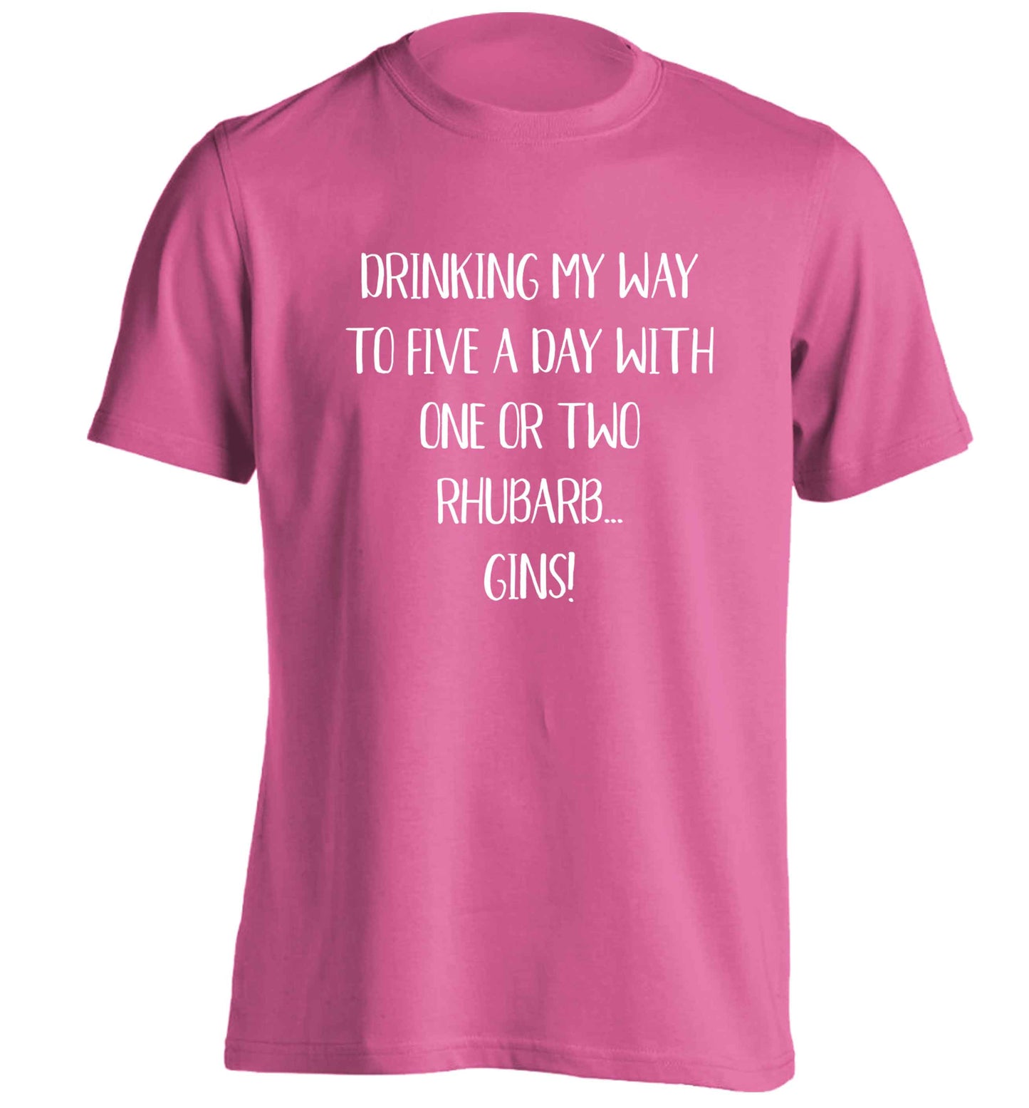Drinking my way to five a day with one or two rhubarb gins adults unisex pink Tshirt 2XL