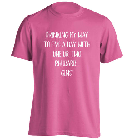 Drinking my way to five a day with one or two rhubarb gins adults unisex pink Tshirt 2XL
