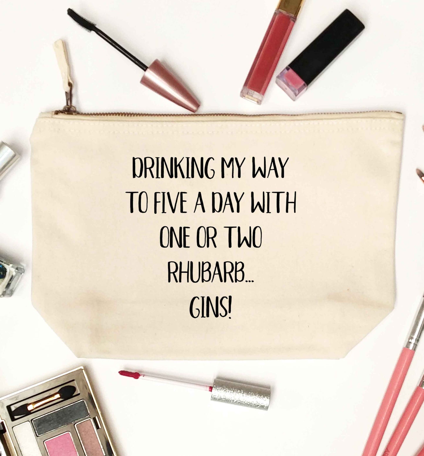 Drinking my way to five a day with one or two rhubarb gins natural makeup bag