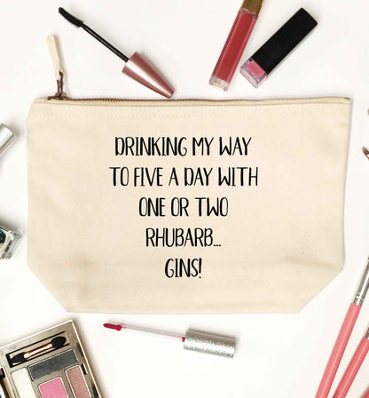 Drinking my way to five a day with one or two rhubarb gins natural makeup bag