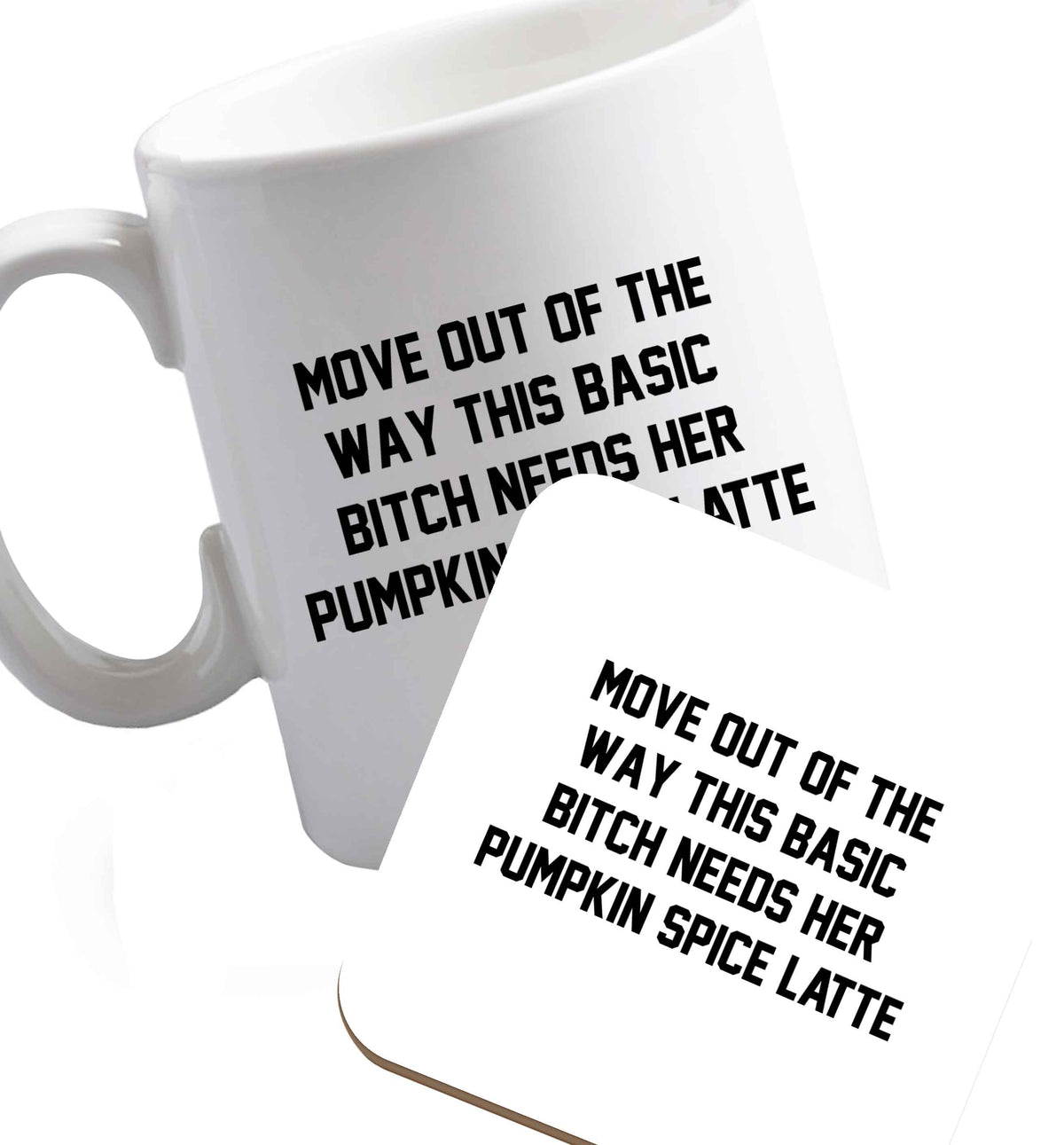 10 oz Favourite Type Pan Pancake ceramic mug and coaster set right handed