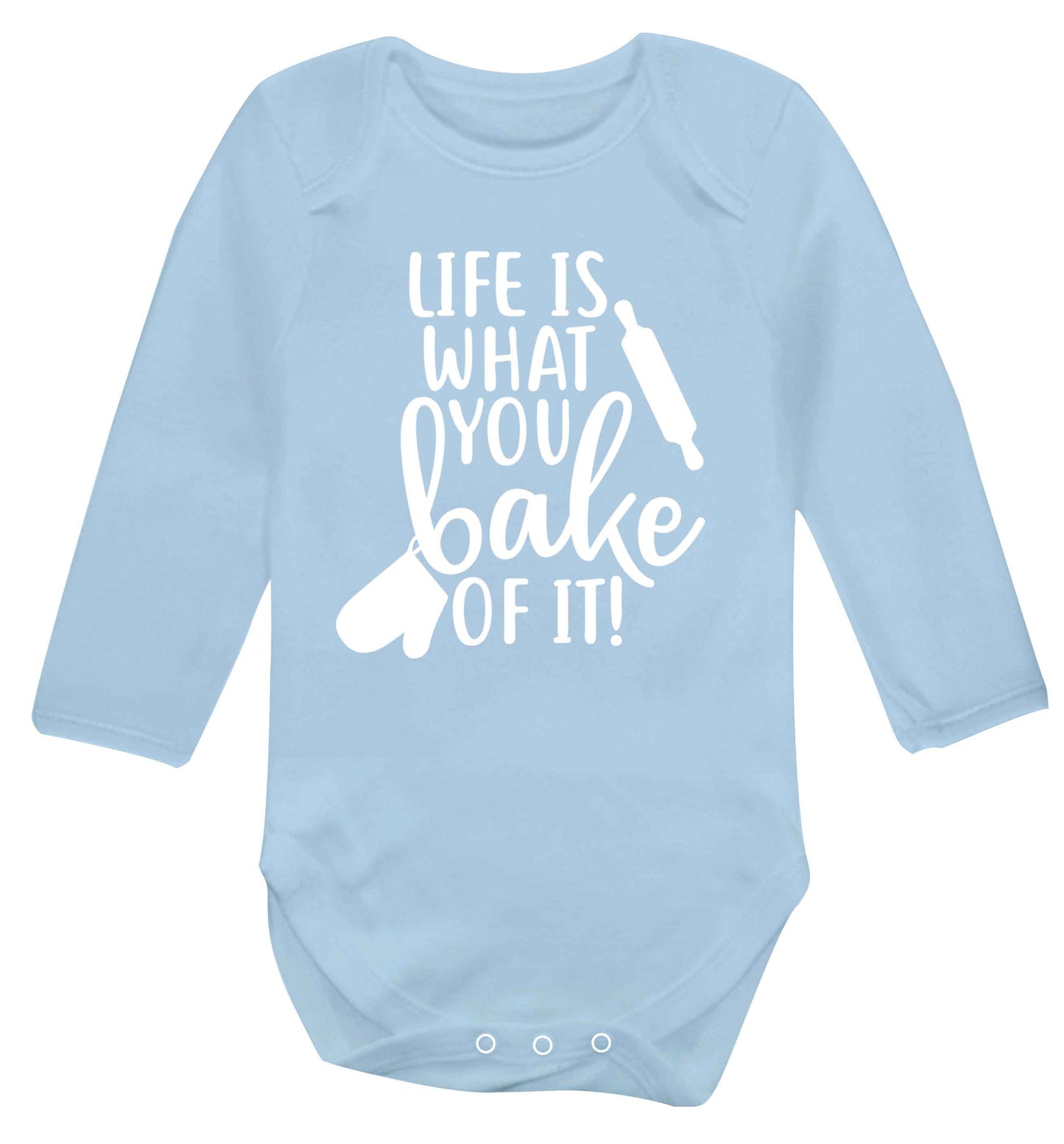 Life is what you bake of it Baby Vest long sleeved pale blue 6-12 months