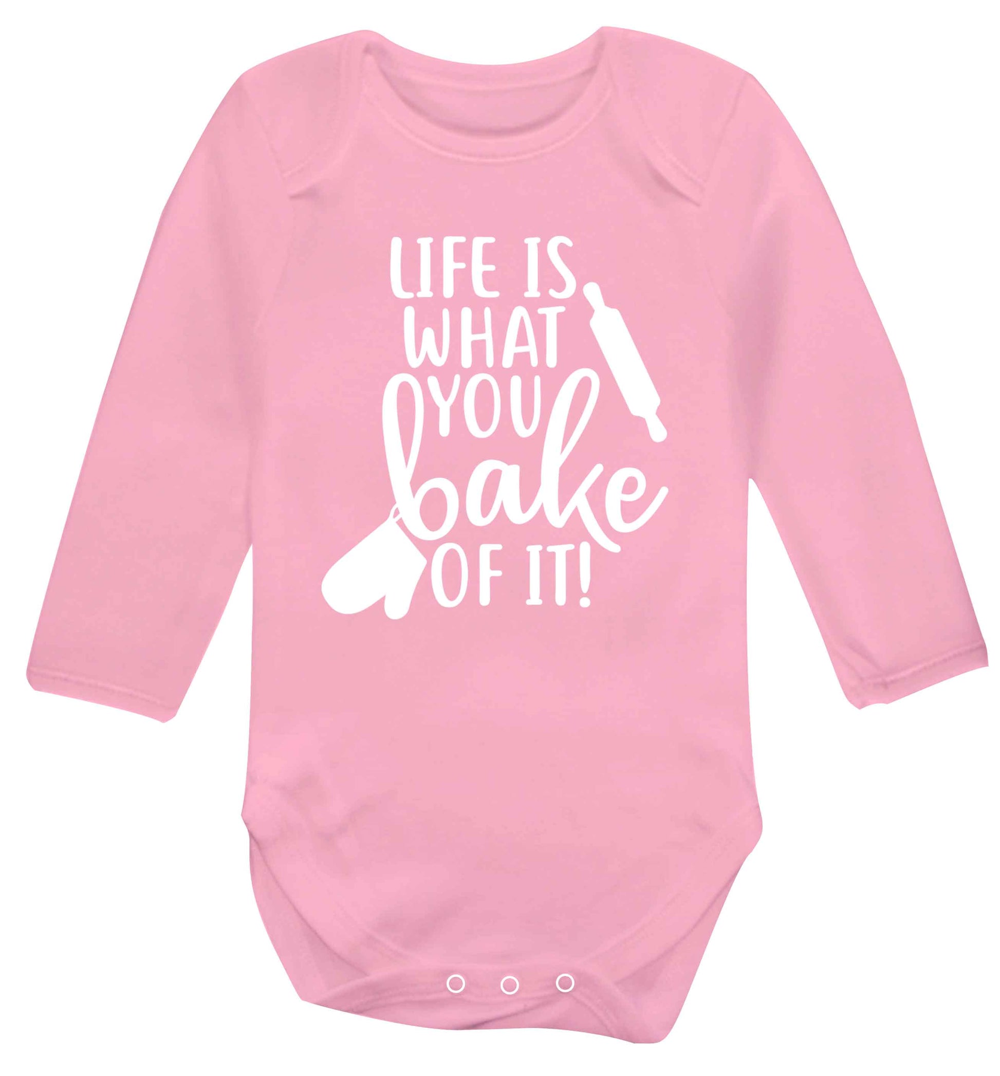 Life is what you bake of it Baby Vest long sleeved pale pink 6-12 months