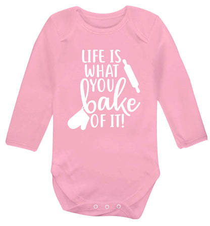 Life is what you bake of it Baby Vest long sleeved pale pink 6-12 months