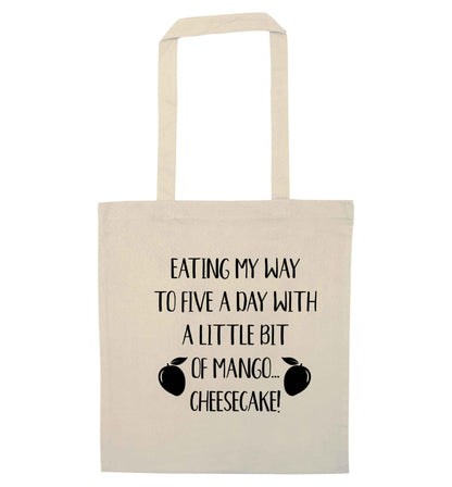 Eating my way to five a day with a little bit of mango cheesecake natural tote bag