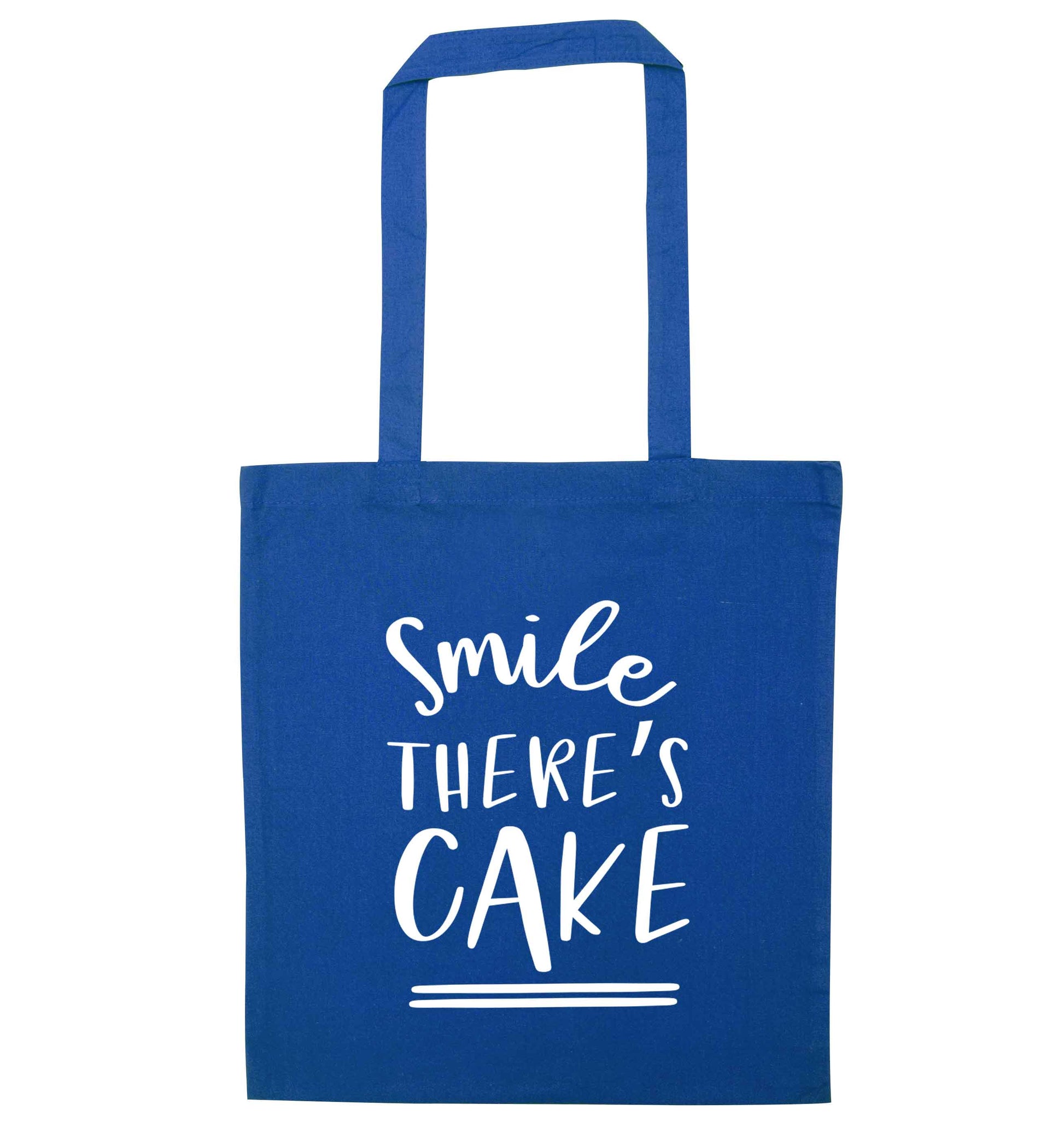 Smile there's cake blue tote bag
