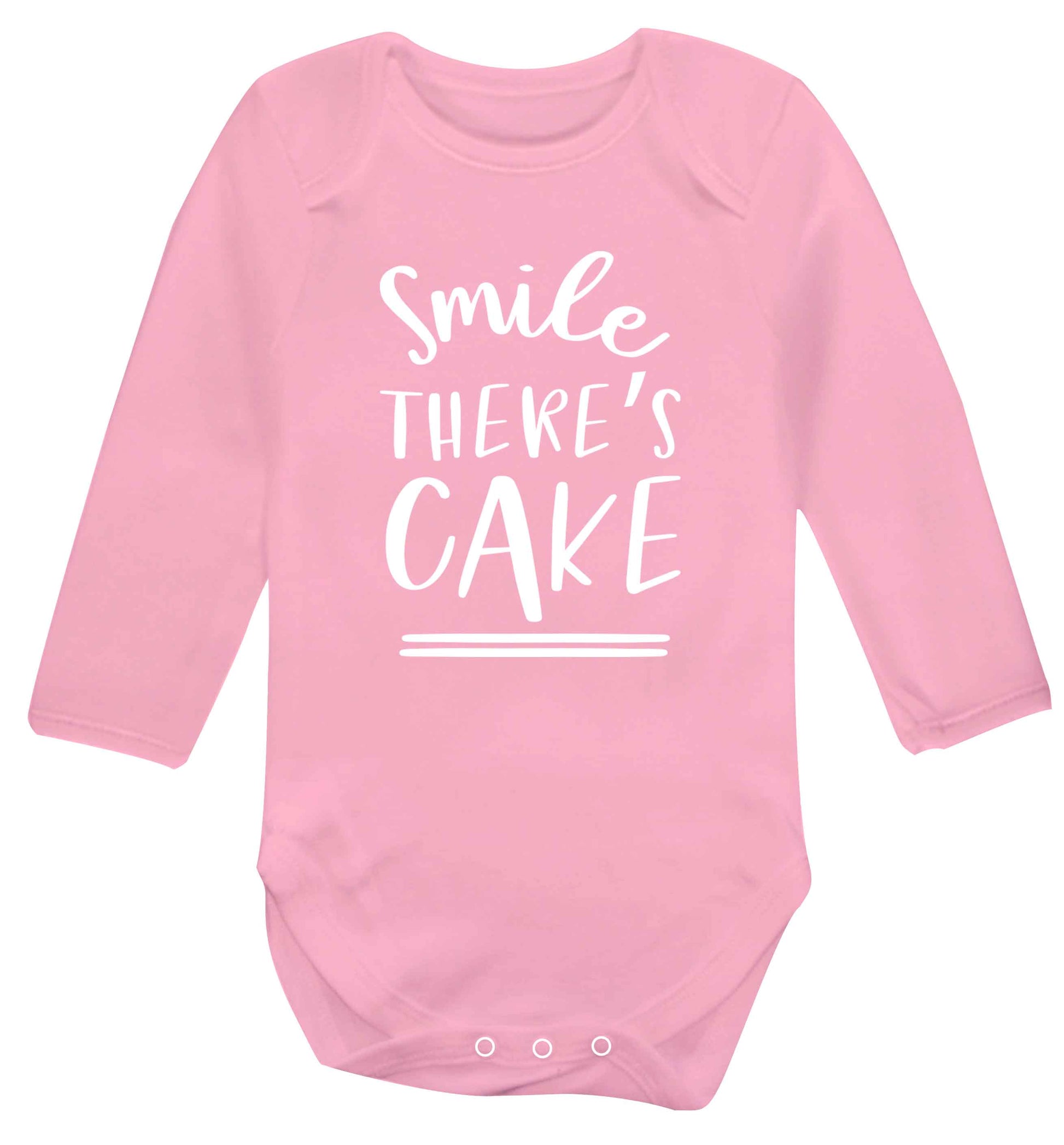 Smile there's cake Baby Vest long sleeved pale pink 6-12 months