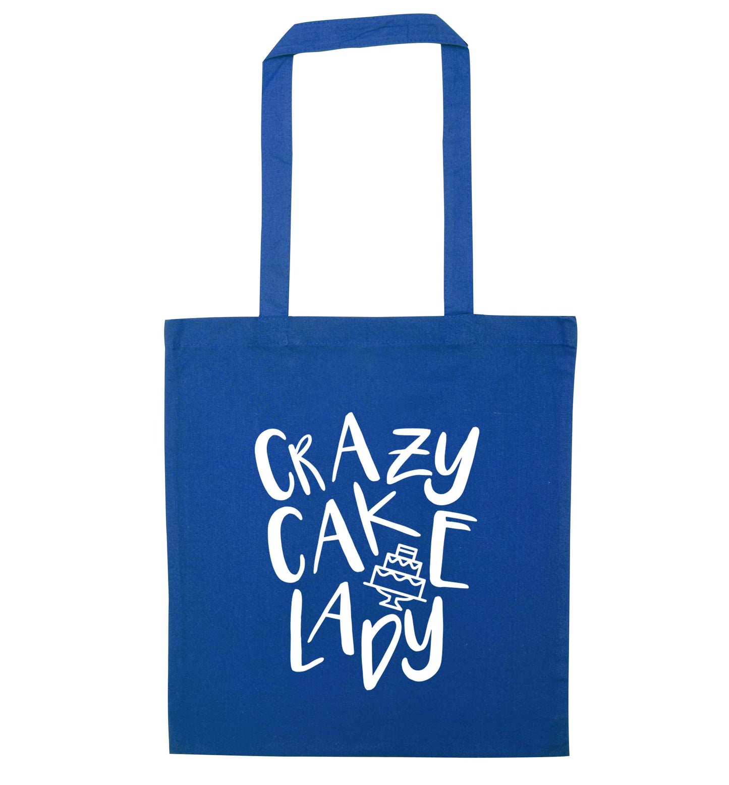 Crazy cake lady blue tote bag