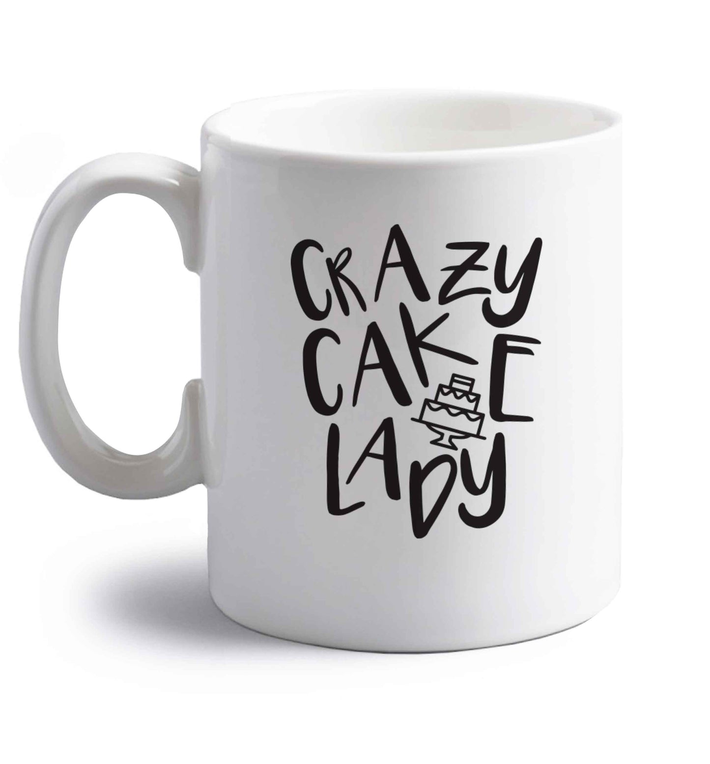 Crazy cake lady right handed white ceramic mug 