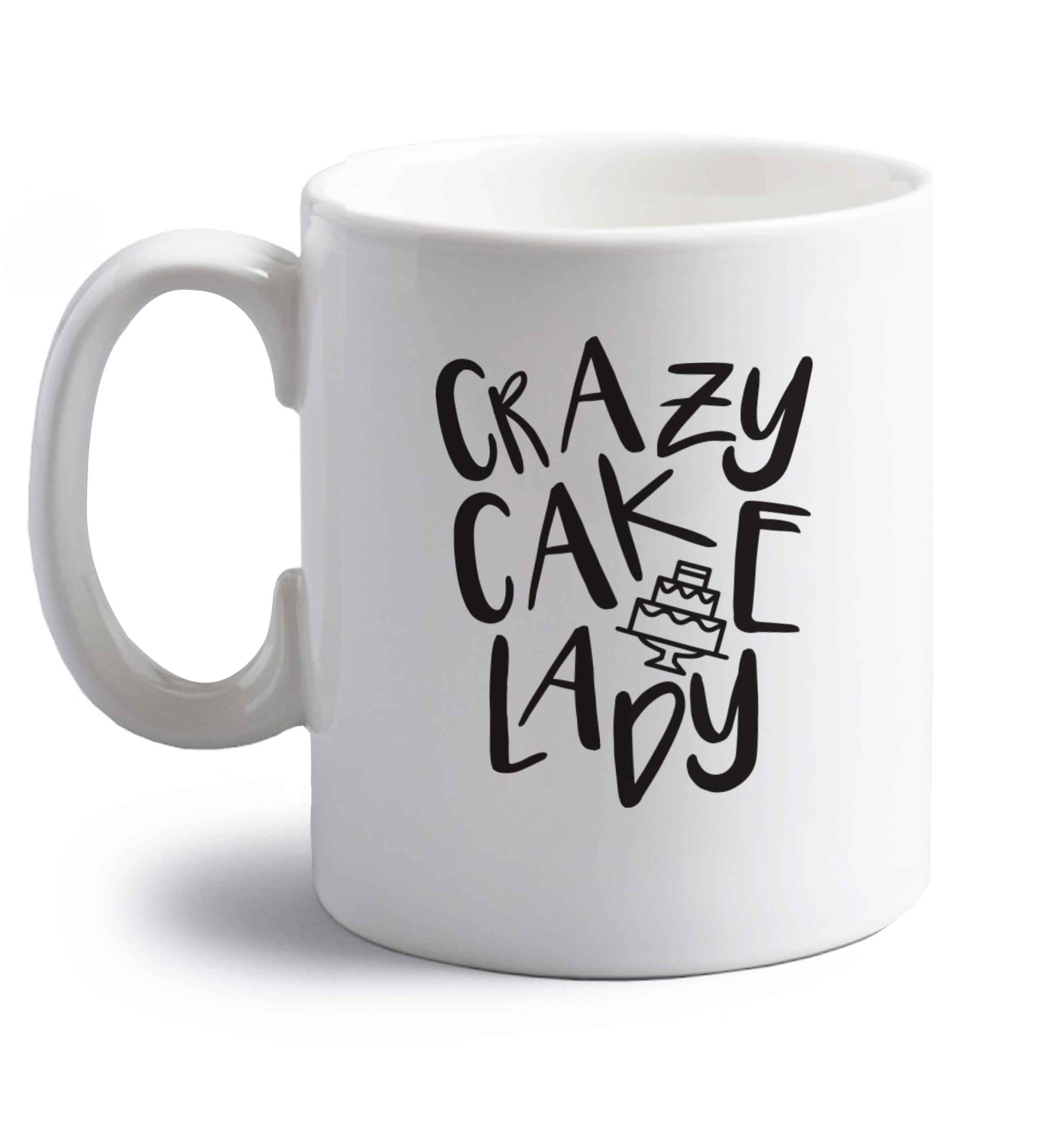 Crazy cake lady right handed white ceramic mug 