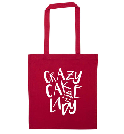 Crazy cake lady red tote bag