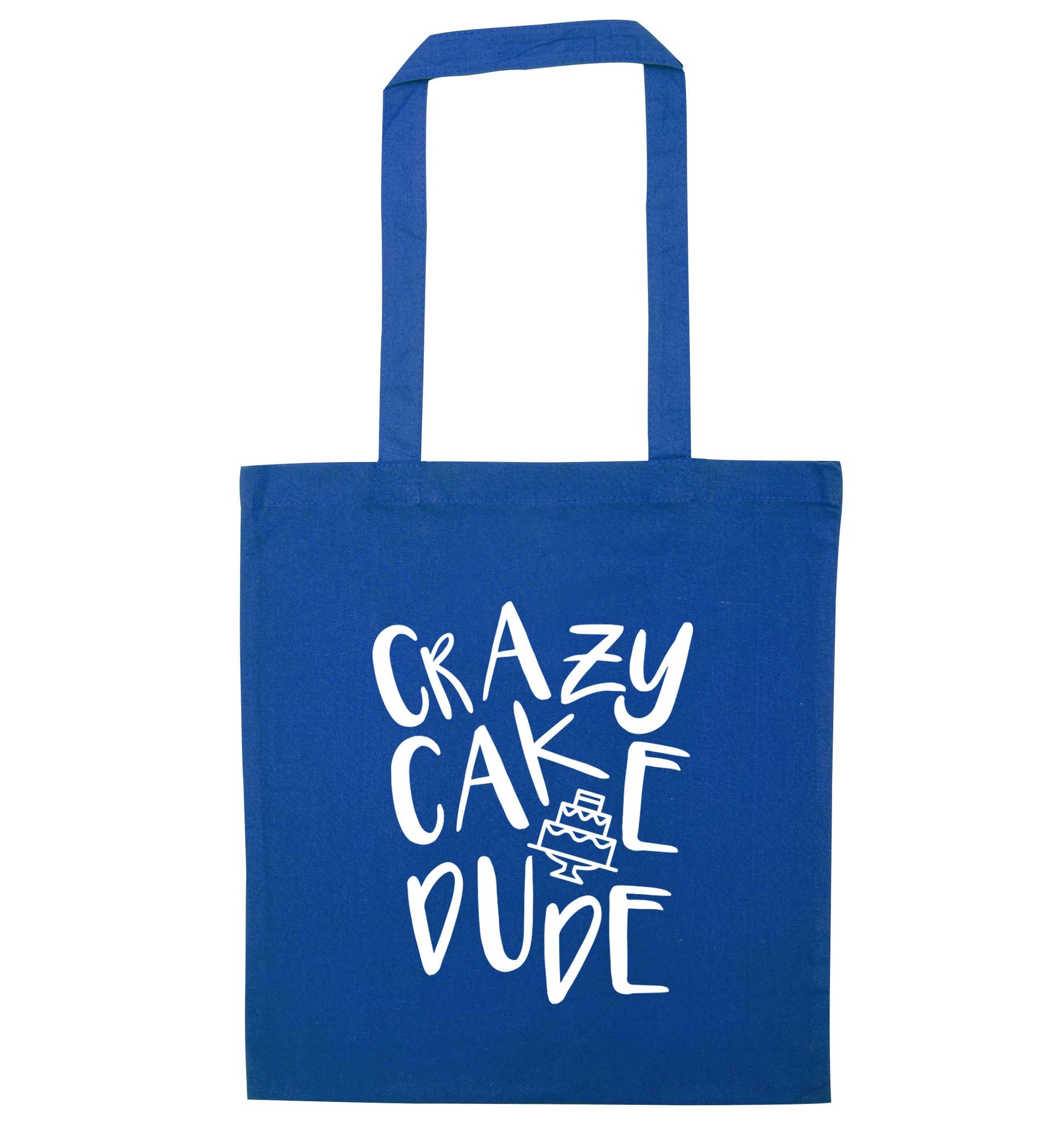 Crazy cake dude blue tote bag