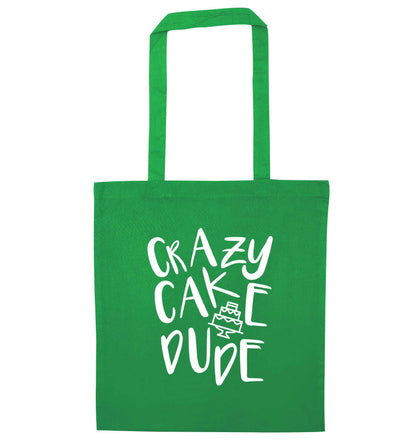 Crazy cake dude green tote bag
