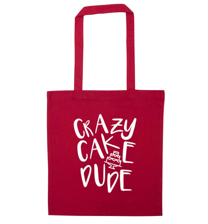 Crazy cake dude red tote bag