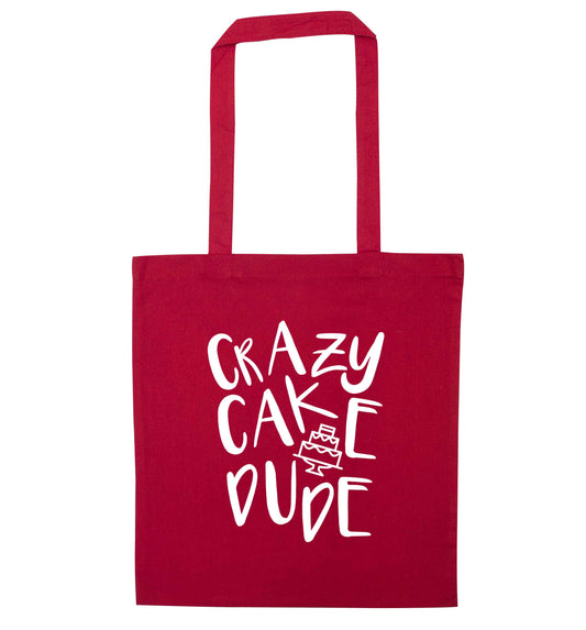 Crazy cake dude red tote bag