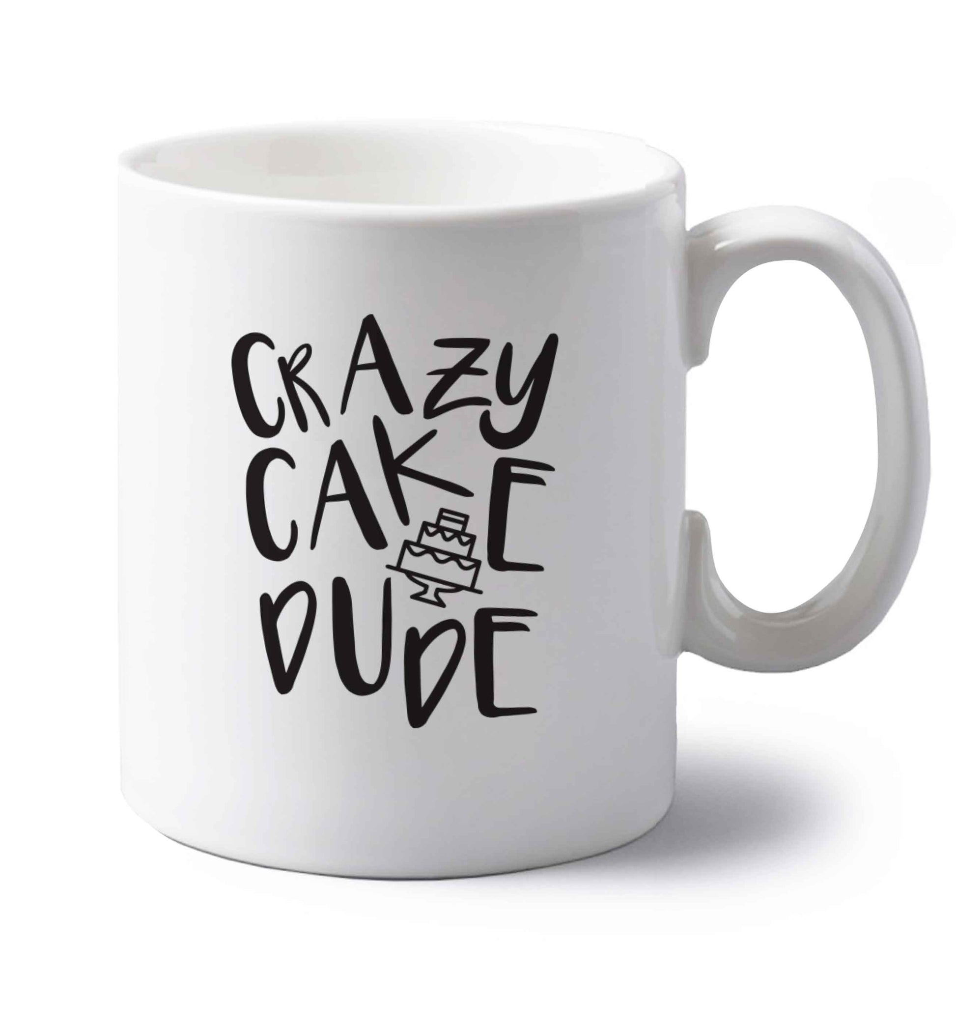 Crazy cake dude left handed white ceramic mug 