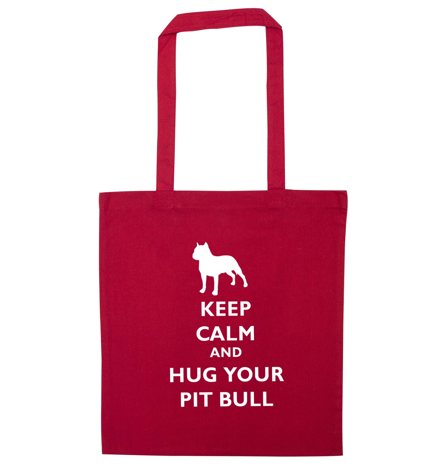 Keep calm and hug your pitbull red tote bag