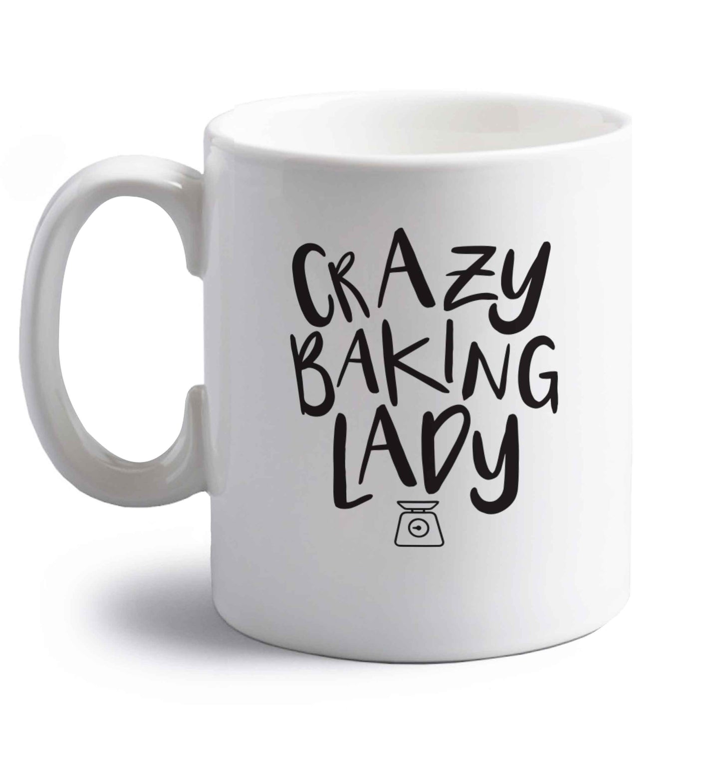 Crazy baking lady right handed white ceramic mug 