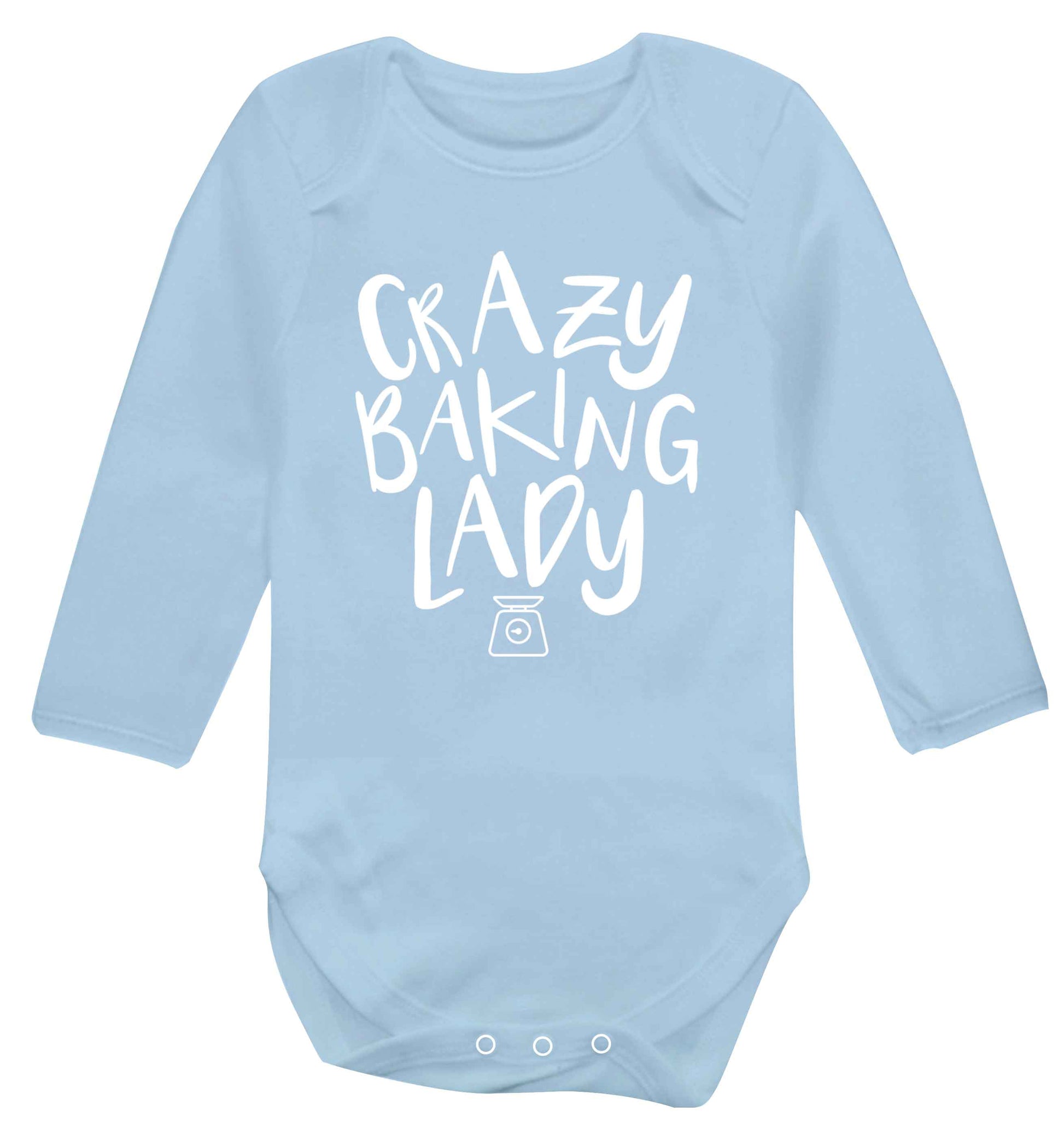 Crazy baking lady Baby Vest long sleeved pale blue 6-12 months