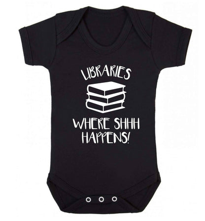 Libraries where shh happens! Baby Vest black 18-24 months