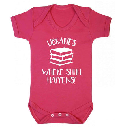 Libraries where shh happens! Baby Vest dark pink 18-24 months