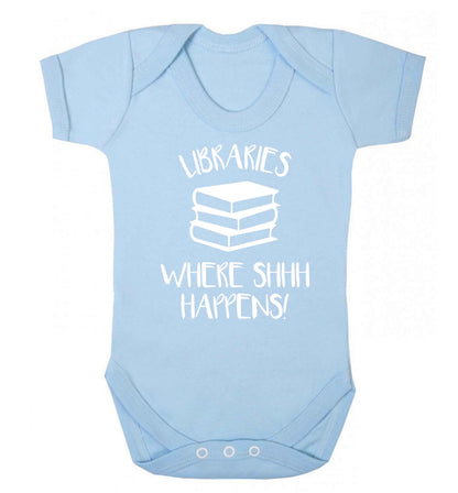 Libraries where shh happens! Baby Vest pale blue 18-24 months