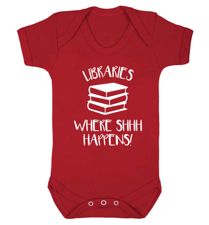 Libraries where shh happens! Baby Vest red 18-24 months