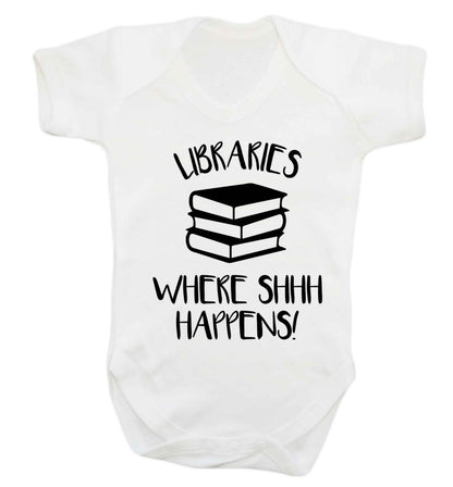 Libraries where shh happens! Baby Vest white 18-24 months