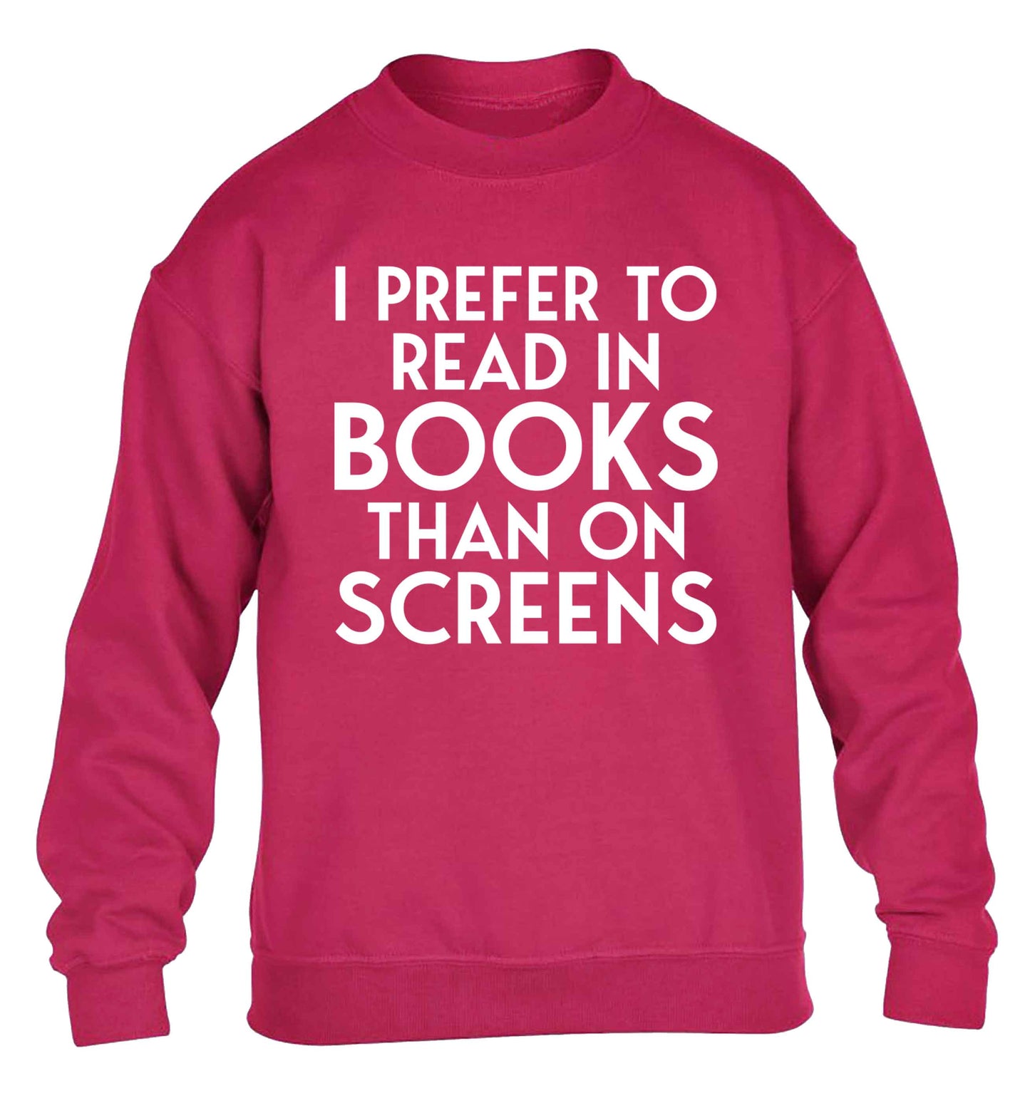 I prefer to read in books than on screens children's pink sweater 12-13 Years